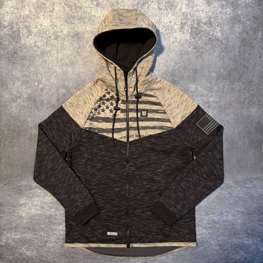 Freedom Industries American Flag Hoodie Mens Large Space Dye Grey Black Full Zip